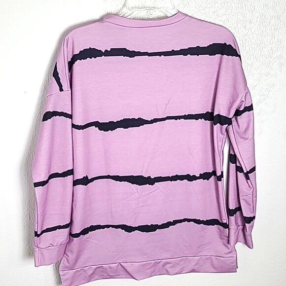 Longsleeve Lavender & Navy Striped T-Shirt, Pullover, Crew Neck, Size Large - Picture 9 of 10